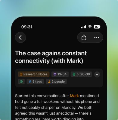 Slownotes app showing a converted note titled \